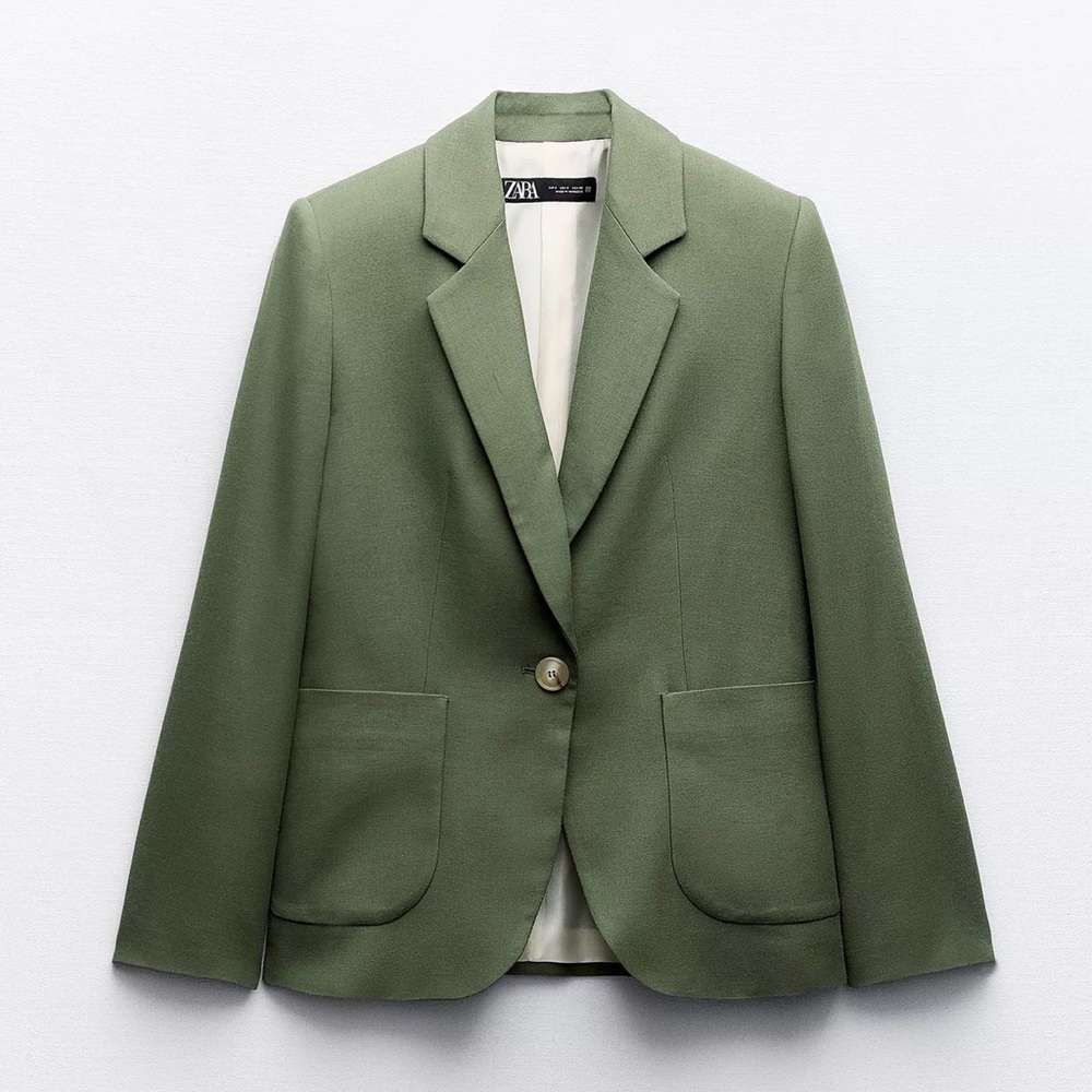 Zara Moss Green Single-Button Blazer